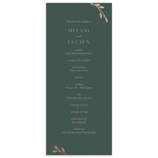 Gilded Sprigs Foil Wedding Programs Rose Gold Dark Emerald Signature