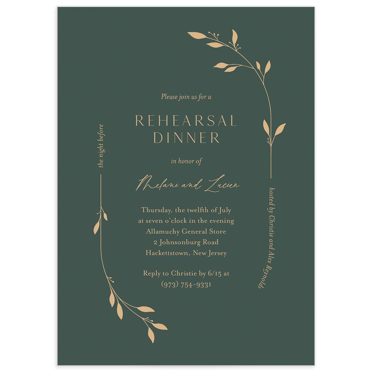 Gilded Sprigs Rehearsal Dinner Invitations