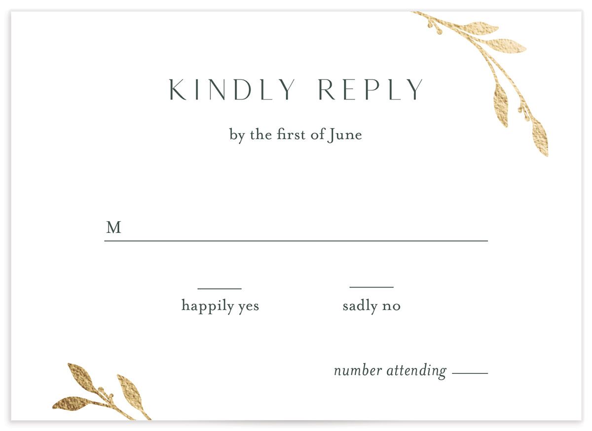 Gilded Sprigs Foil Wedding Response Cards front in Green