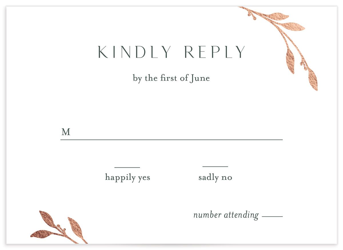 Gilded Sprigs Foil Wedding Response Cards Rose Gold Dark Emerald Recycled