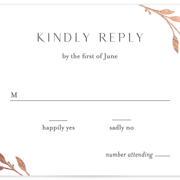 Gilded Sprigs Foil Wedding Response Cards Rose Gold Dark Emerald Recycled