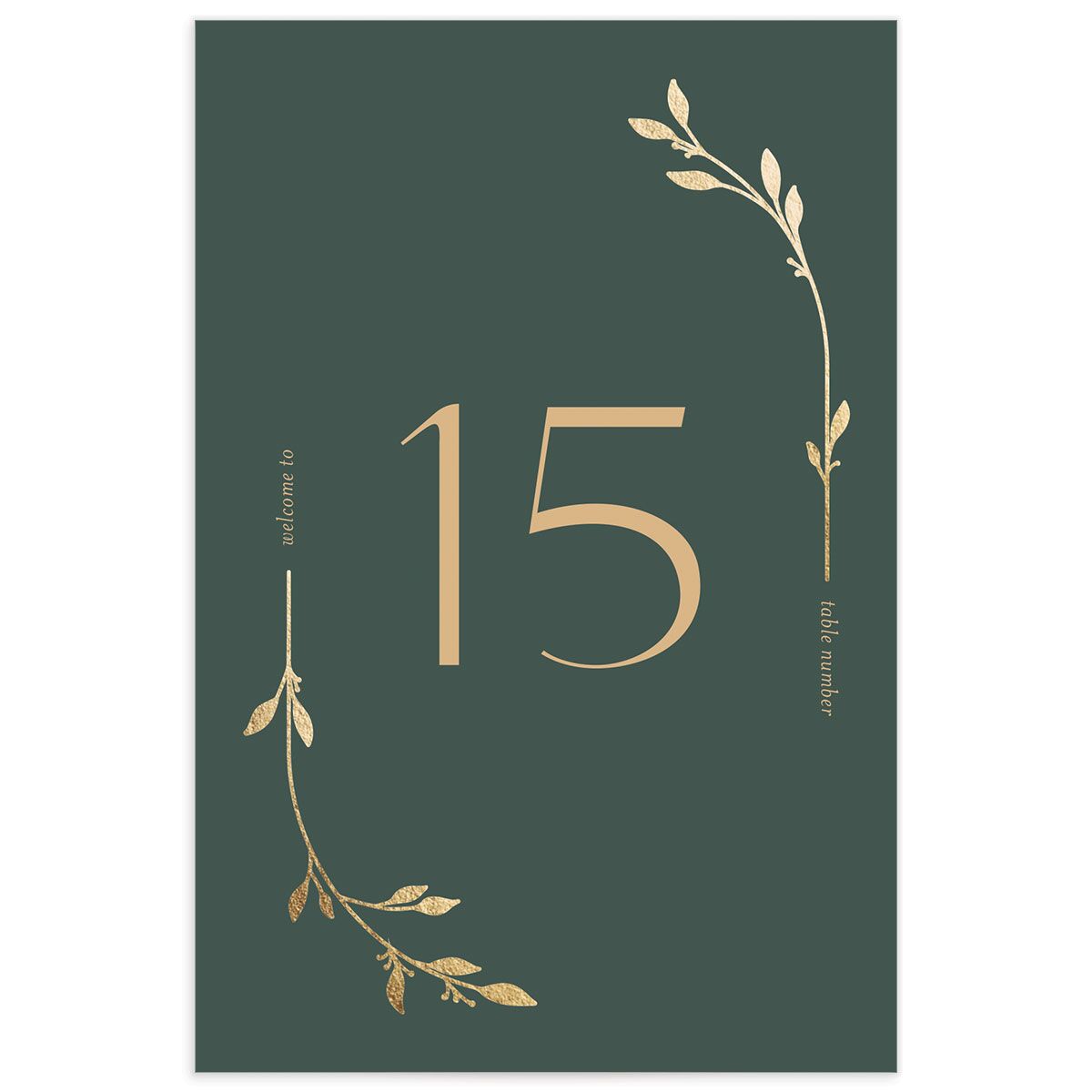 Gilded Sprigs Foil Table Numbers front in Green