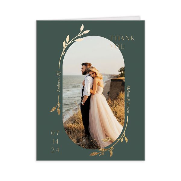 Gilded Sprigs Foil Thank You Cards front in Green