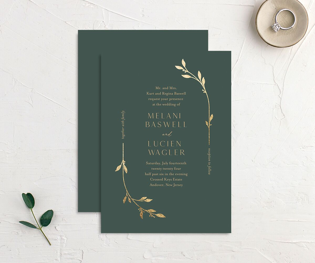 Gilded Sprigs Foil Wedding Invitations front-and-back