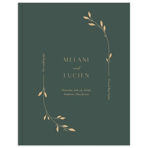 Gilded Sprigs Wedding Guest Book Dark Emerald