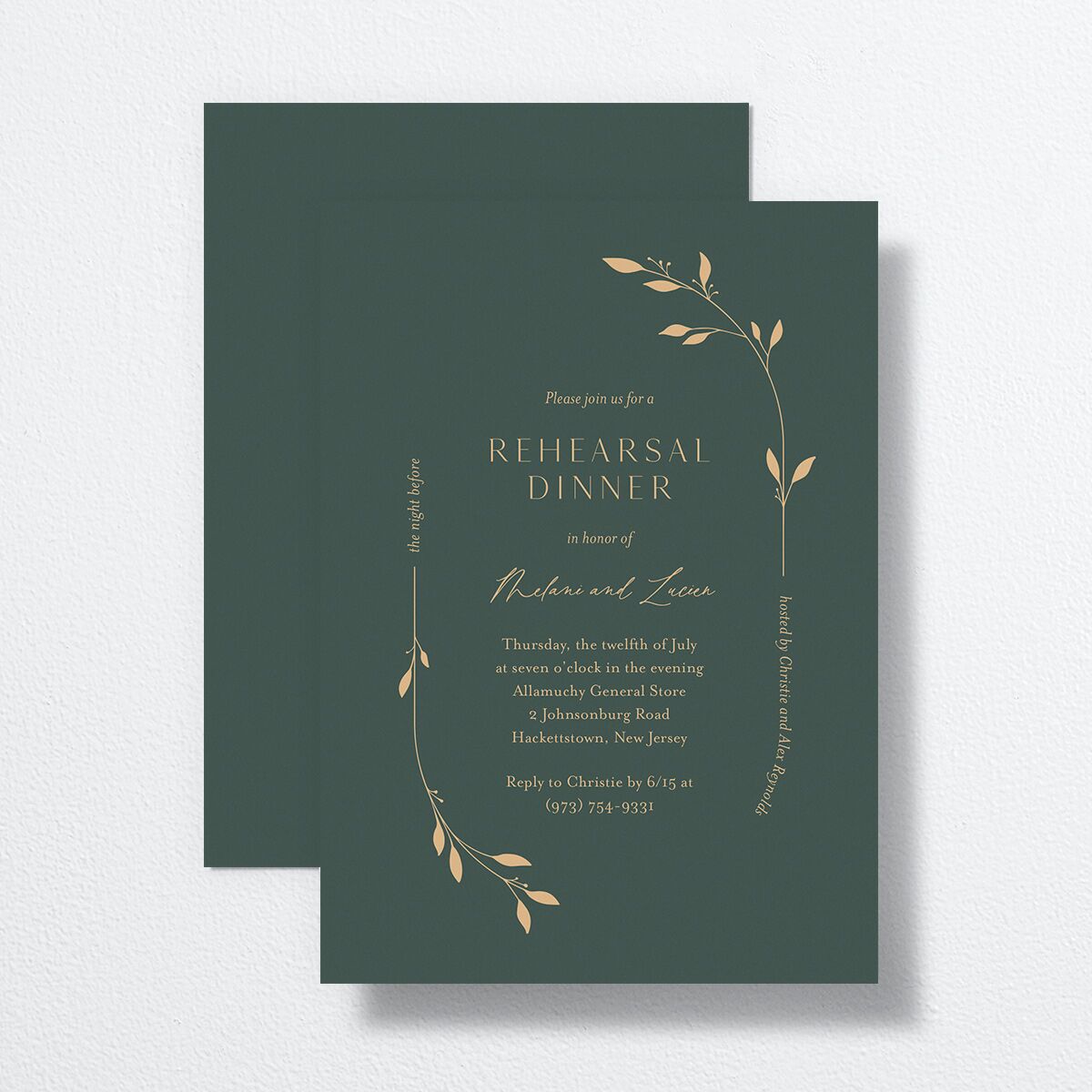 Gilded Sprigs Rehearsal Dinner Invitations Dark Emerald Signature