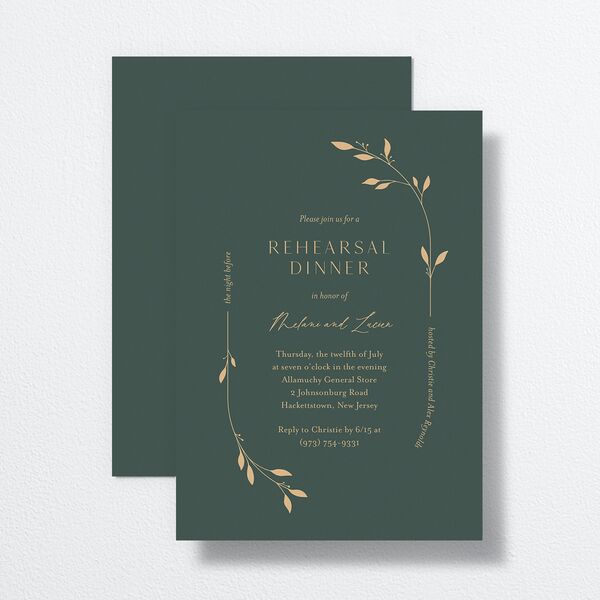 Gilded Sprigs Rehearsal Dinner Invitations Dark Emerald Signature