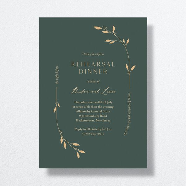 Gilded Sprigs Rehearsal Dinner Invitations Dark Emerald Signature