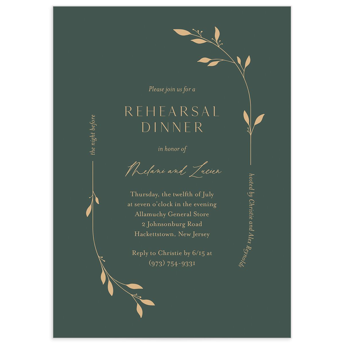 Gilded Sprigs Rehearsal Dinner Invitations