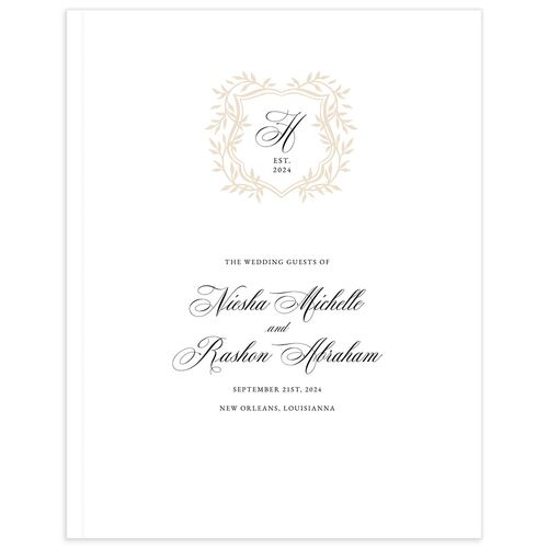 Formal Crest Wedding Guest Book - White