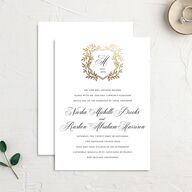Formal Crest Wedding Invitations Gold Pure White Signature No