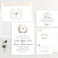 Formal Crest Wedding Invitations Gold Pure White Signature No