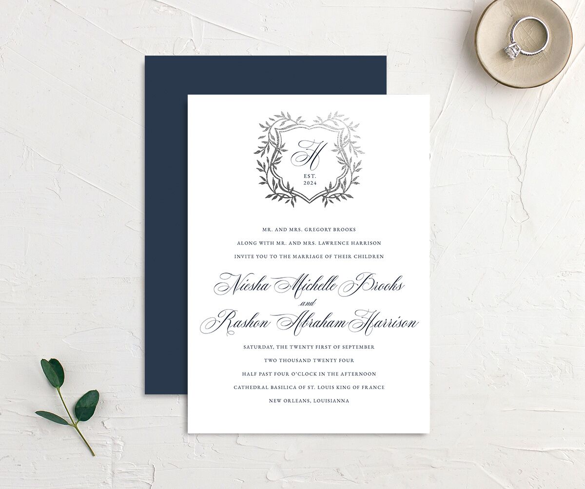 Formal Crest Wedding Invitations front-and-back