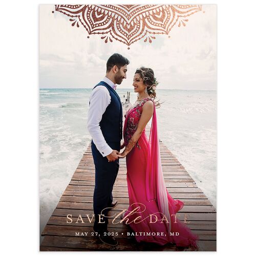 Gilded Adornment Save The Date Cards Rose Gold Pure White Signature smooth No