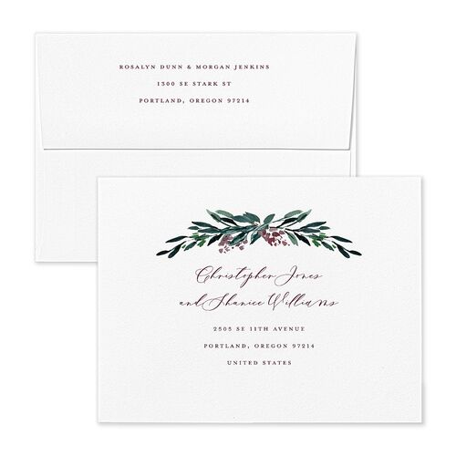 Gilded Botanical Save the Date Petite Card Envelopes White Mauve Both Recipient and Return Addresses Signature Standard