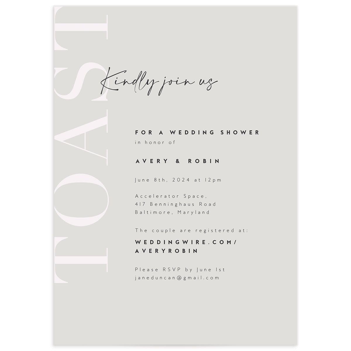 Elegant Contrast Bridal Shower Invitations