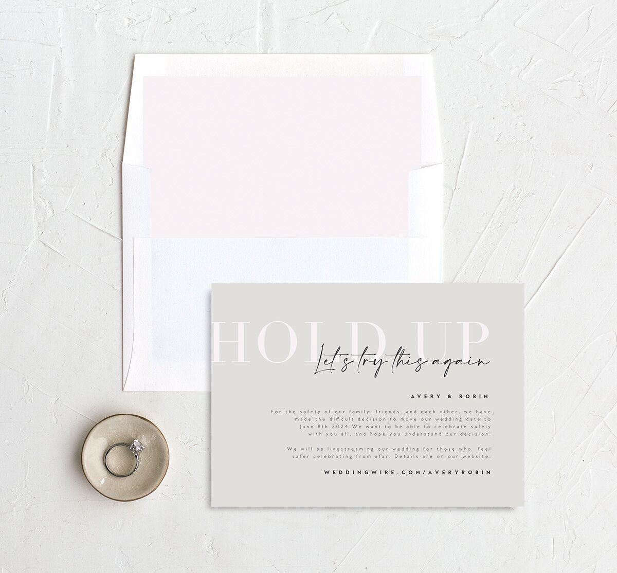Elegant Contrast Change the Date Cards envelope-and-liner in grey