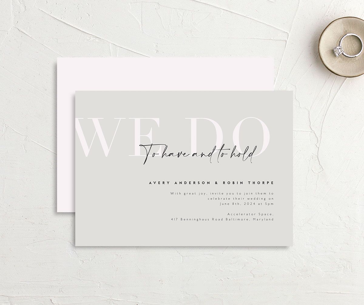 Elegant Contrast Wedding Invitations front-and-back in grey