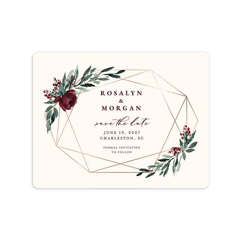 Gilded Botanical Save The Date Magnets Burgundy Magnet Paper
