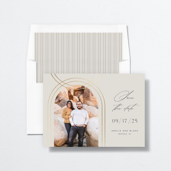Foil Arch Save The Date Cards Gold Bisque Signature smooth No