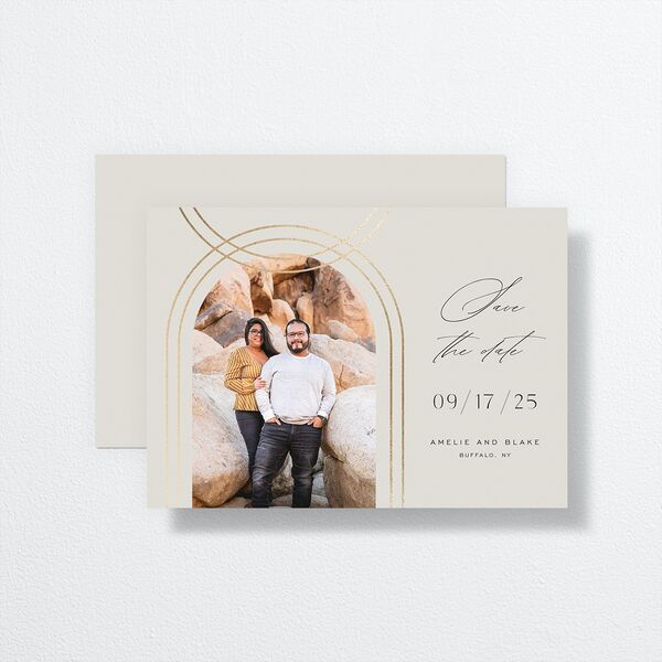 Foil Arch Save The Date Cards Gold Bisque Signature smooth No
