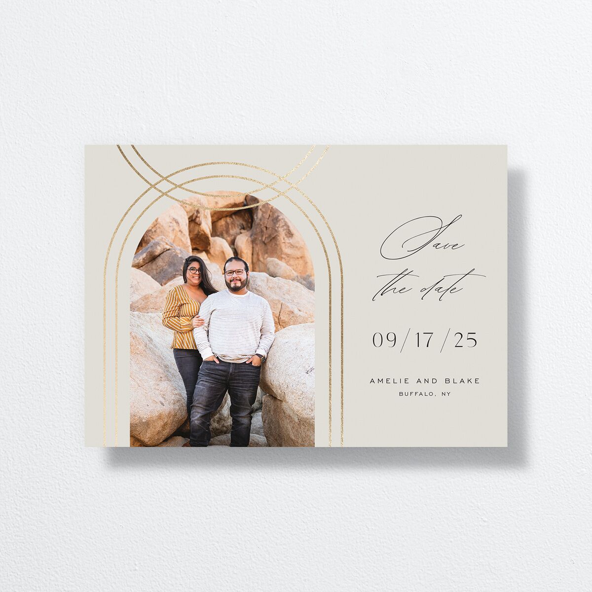 Foil Arch Save The Date Cards front