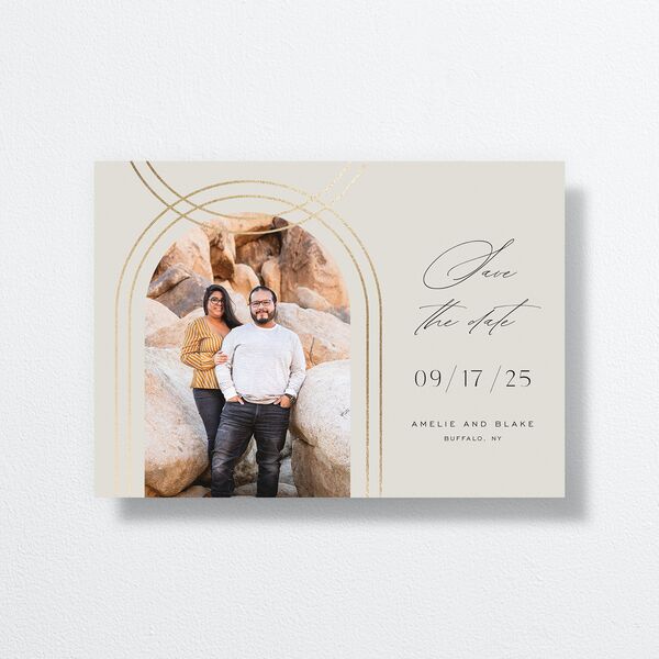 Foil Arch Save The Date Cards Gold Bisque Signature smooth No