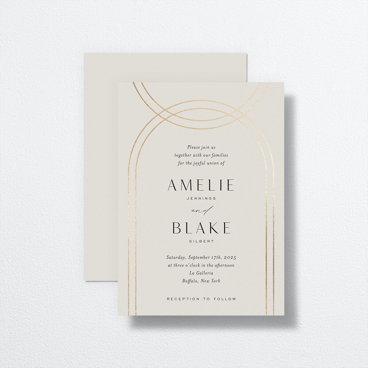 Foil Arch Wedding Invitations front-and-back in Cream