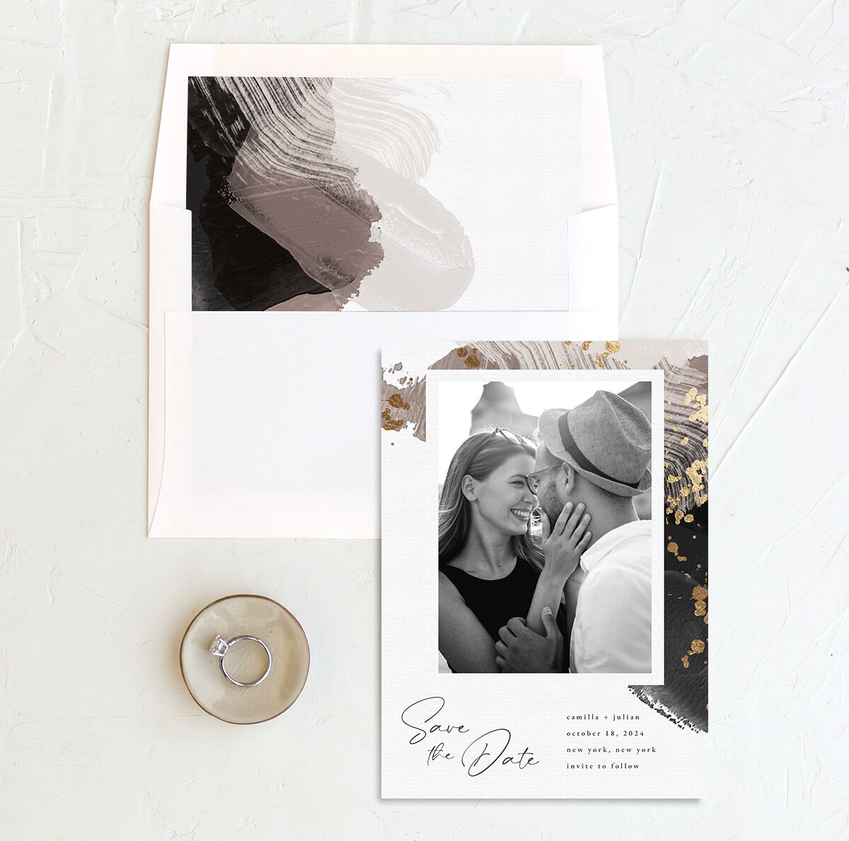 Elegant Abstract Save The Date Cards Gold Pebble Signature smooth No