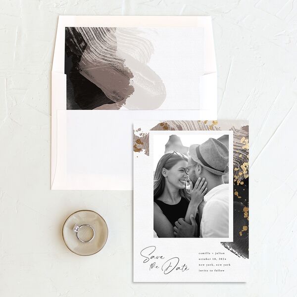 Elegant Abstract Save The Date Cards Gold Pebble Signature smooth No