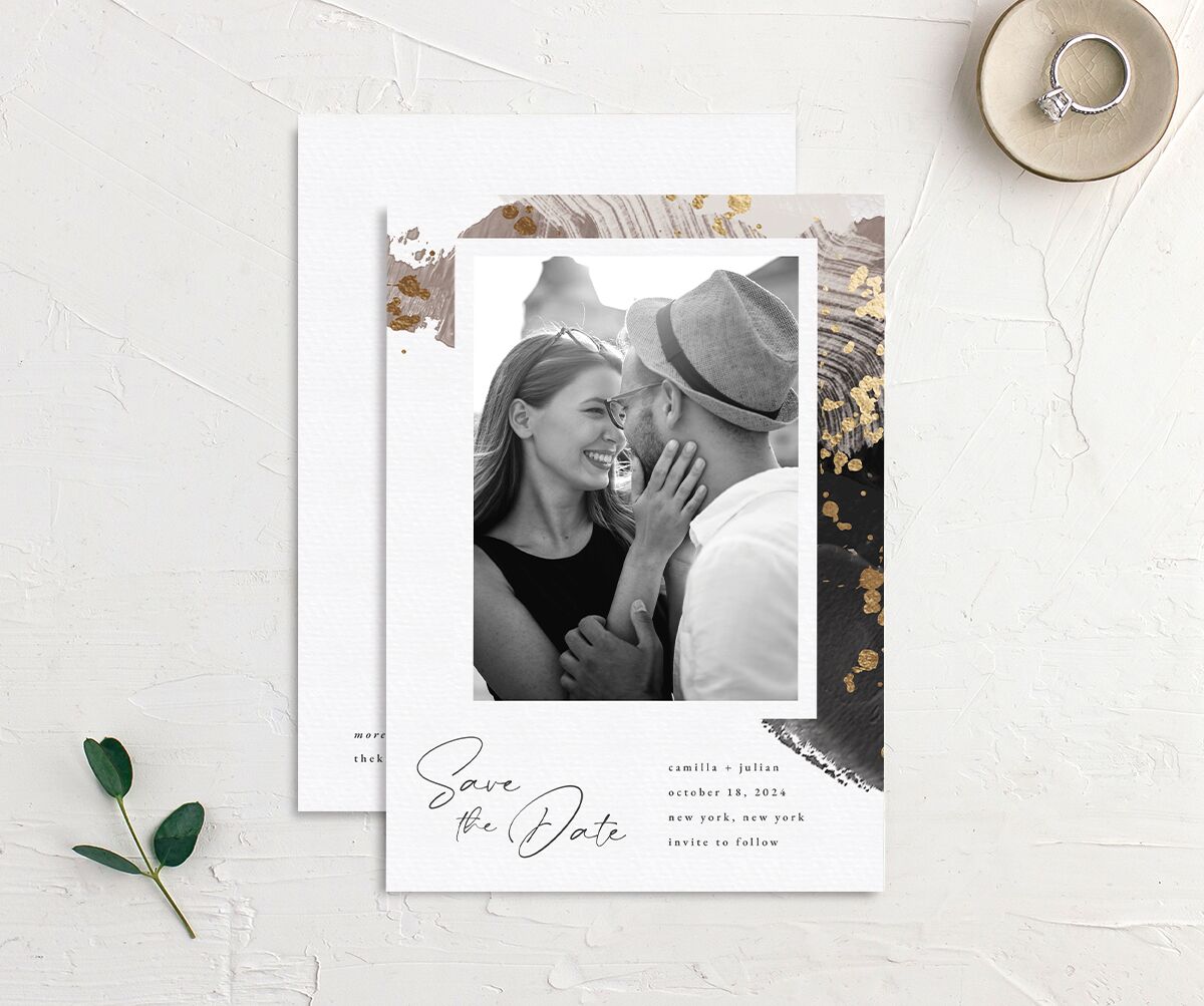 Elegant Abstract Save The Date Cards Gold Pebble Signature smooth No