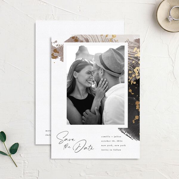 Elegant Abstract Save The Date Cards Gold Pebble Signature smooth No