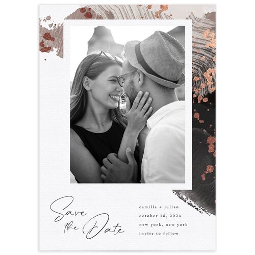 Elegant Abstract Save The Date Cards Rose Gold Pebble Signature smooth No