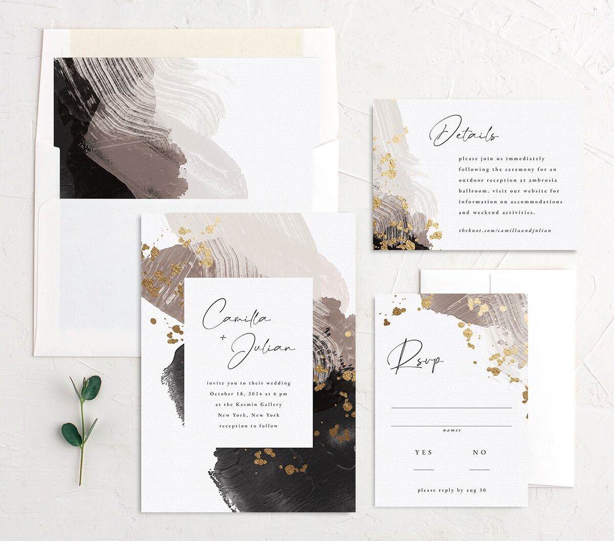 Elegant Abstract Wedding Invitations suite in grey