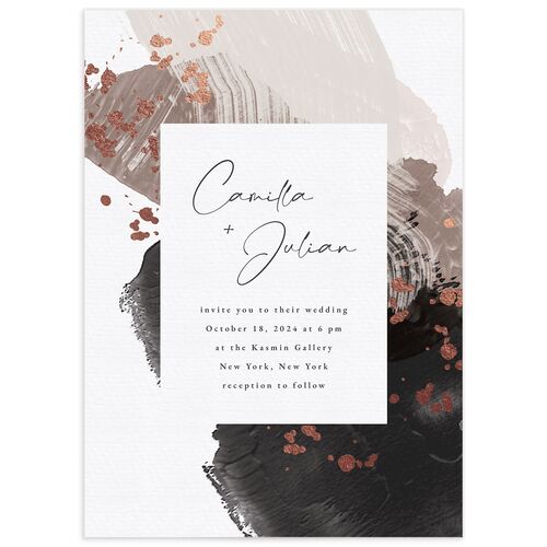 Elegant Abstract Wedding Invitations Rose Gold Pebble Signature No