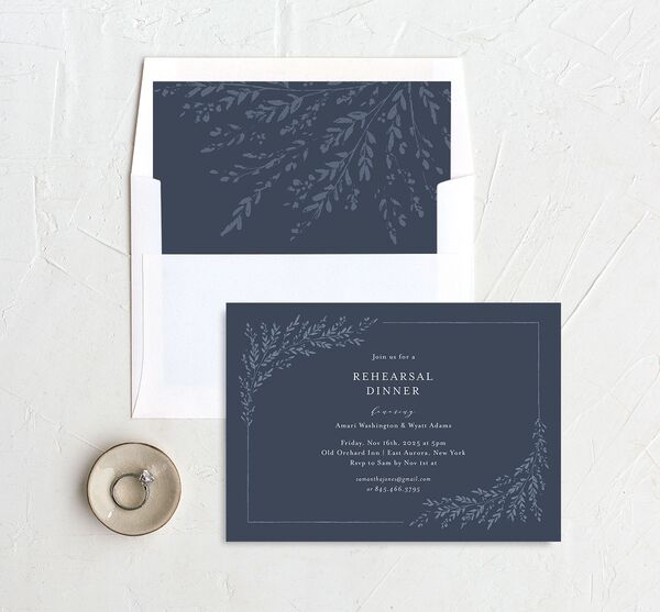 Exquisite Branches Rehearsal Dinner Invitations envelope-and-liner in Blue