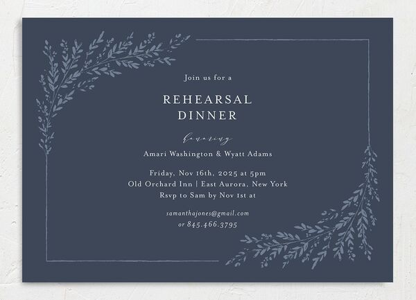 Exquisite Branches Rehearsal Dinner Invitations front in Blue