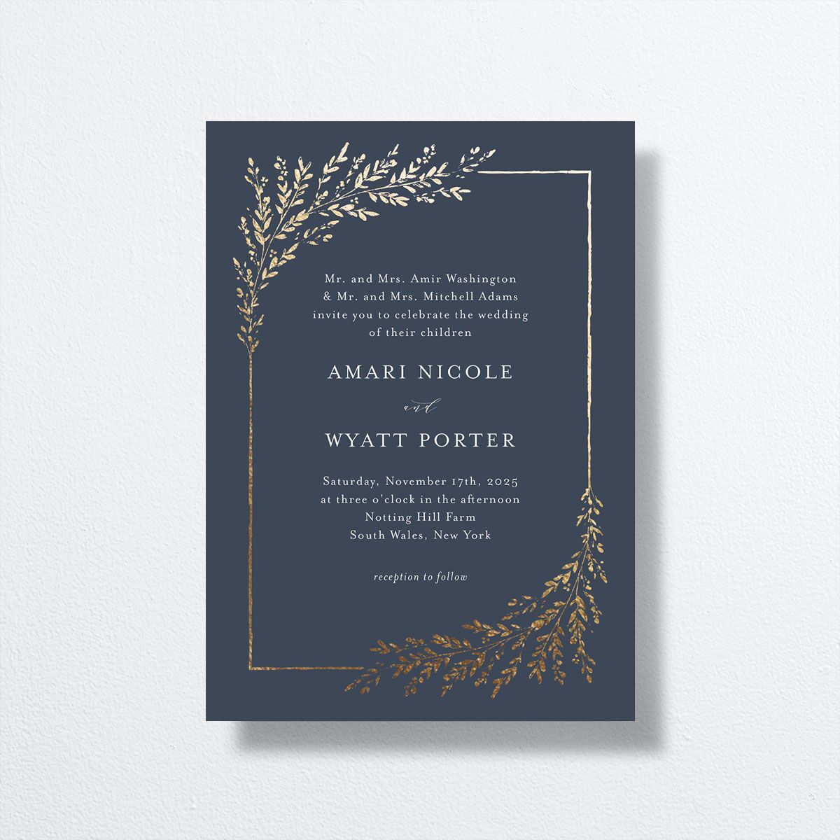 Exquisite Branches Wedding Invitations front in Blue