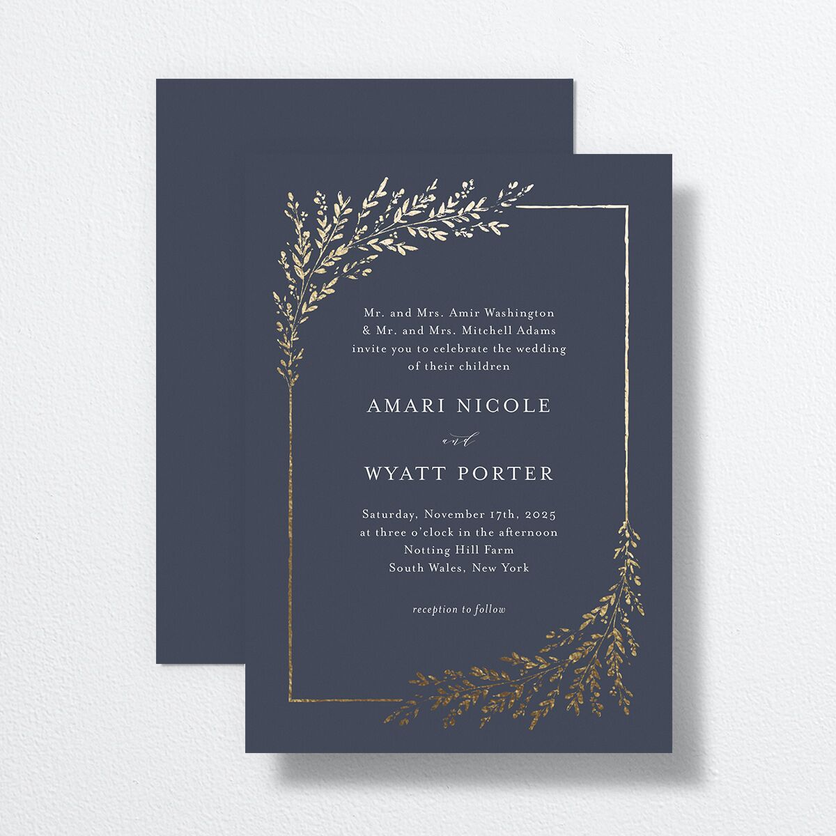 Exquisite Branches Wedding Invitations Gold Moody Blue Signature No Standard
