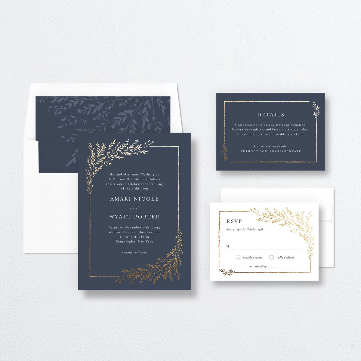 Exquisite Branches Wedding Invitations Gold Moody Blue Signature No Standard