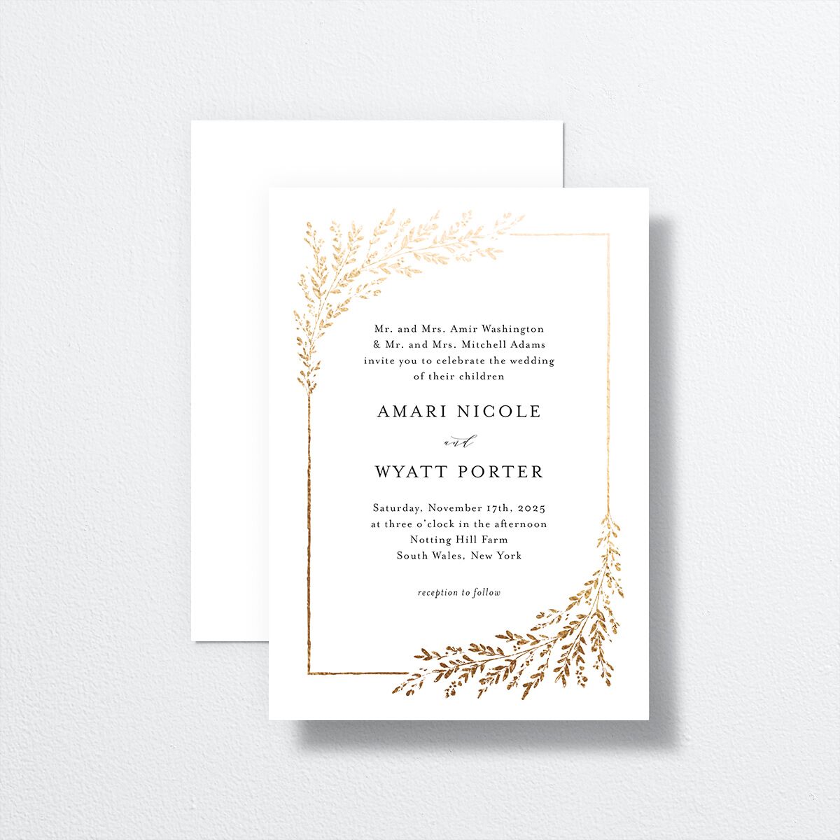 Exquisite Branches Wedding Invitations front-and-back in white