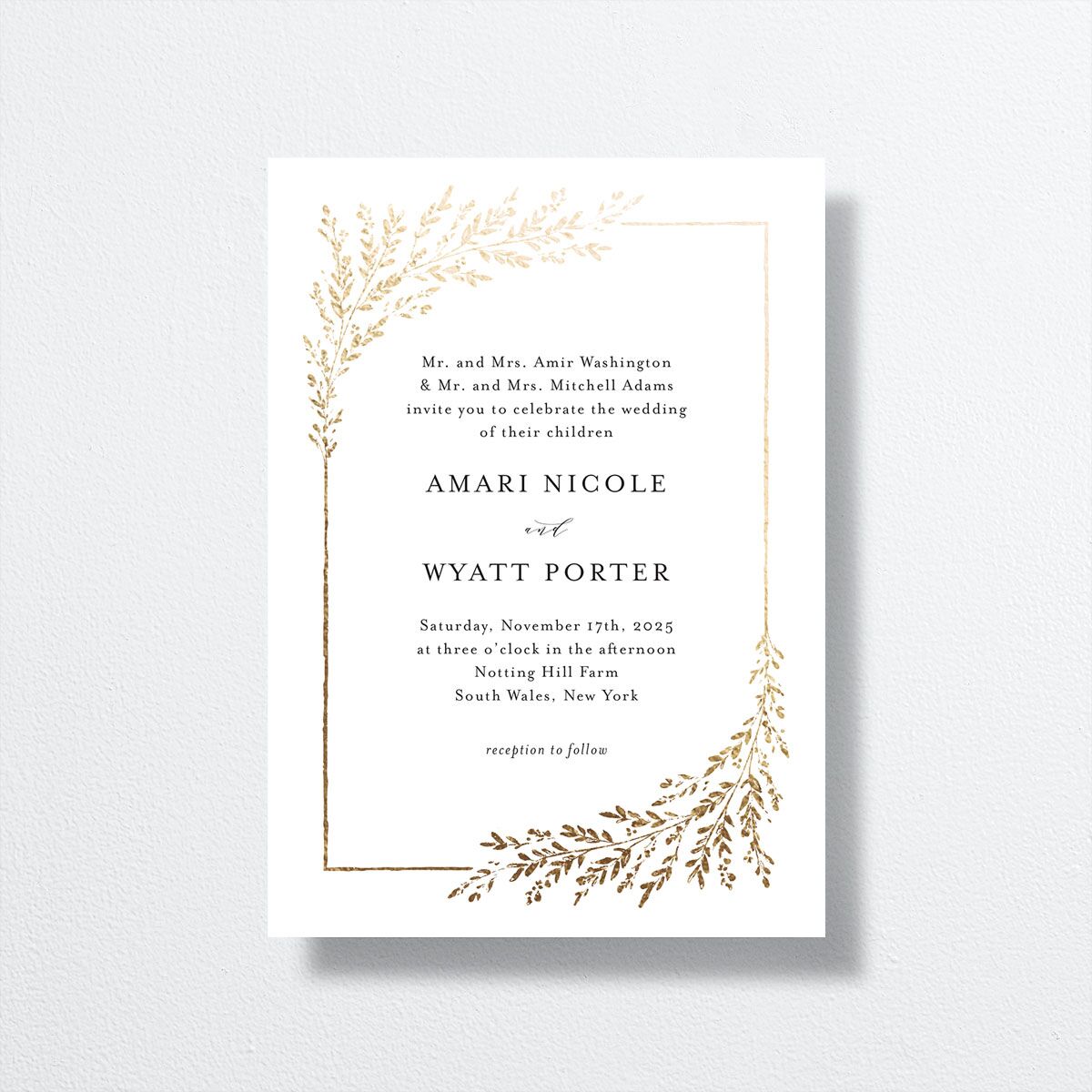 Exquisite Branches Wedding Invitations front in white