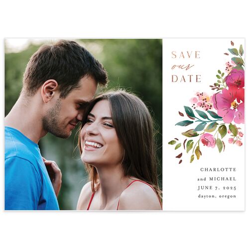Sparkling Floral Save The Date Cards Rose Gold Candy Pink Signature smooth No
