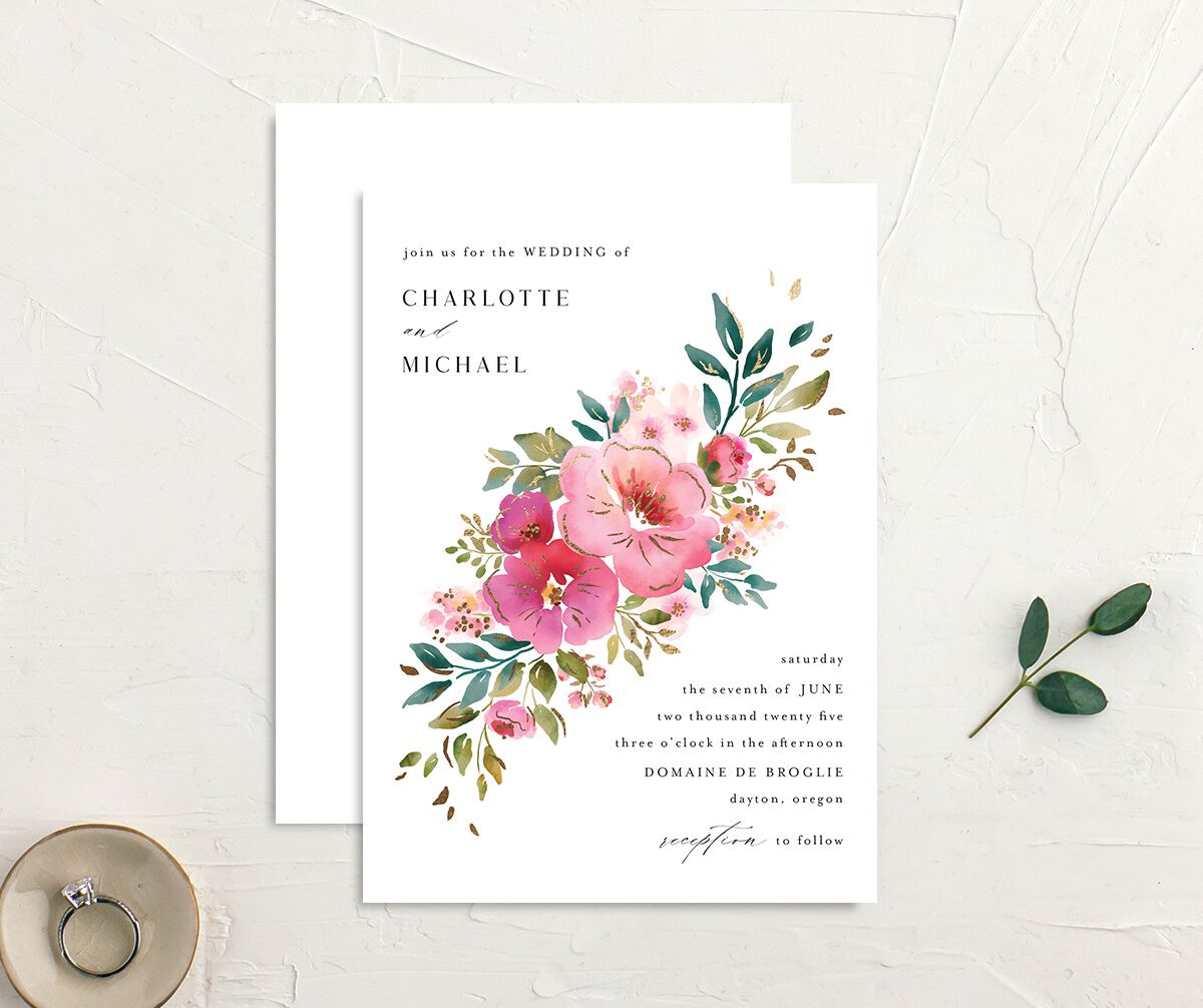 Sparkling Floral Wedding Invitations Gold Candy Pink Signature No