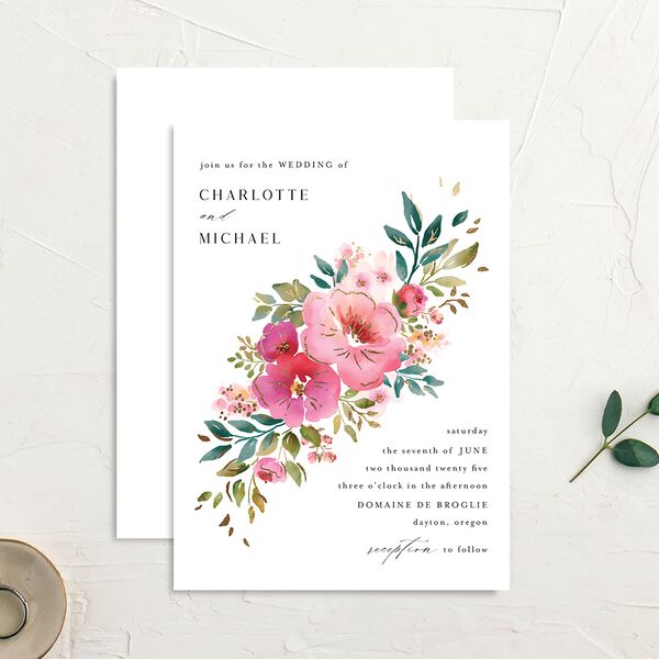Sparkling Floral Wedding Invitations Gold Candy Pink Signature No