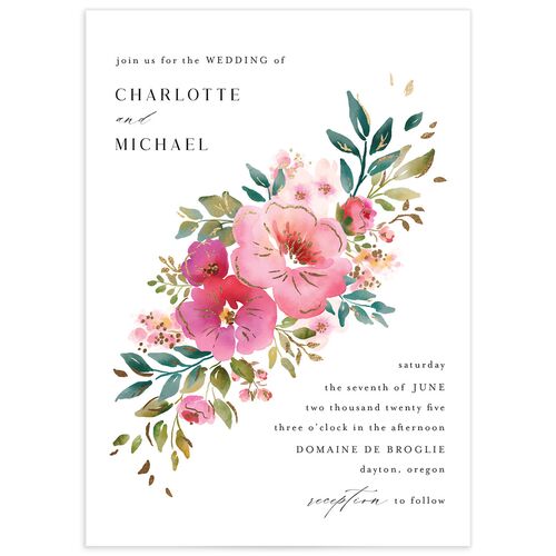 Sparkling Floral Wedding Invitations - Pink
