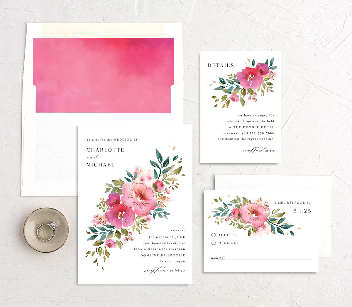 Sparkling Floral Wedding Invitations Gold Candy Pink Signature No