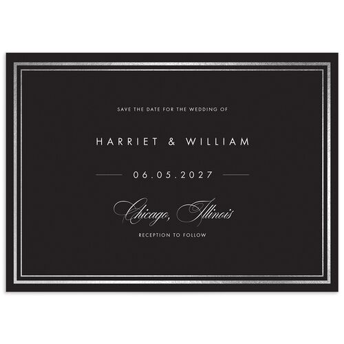 Polished Frame Save The Date Cards Silver Licorice Signature smooth No Standard