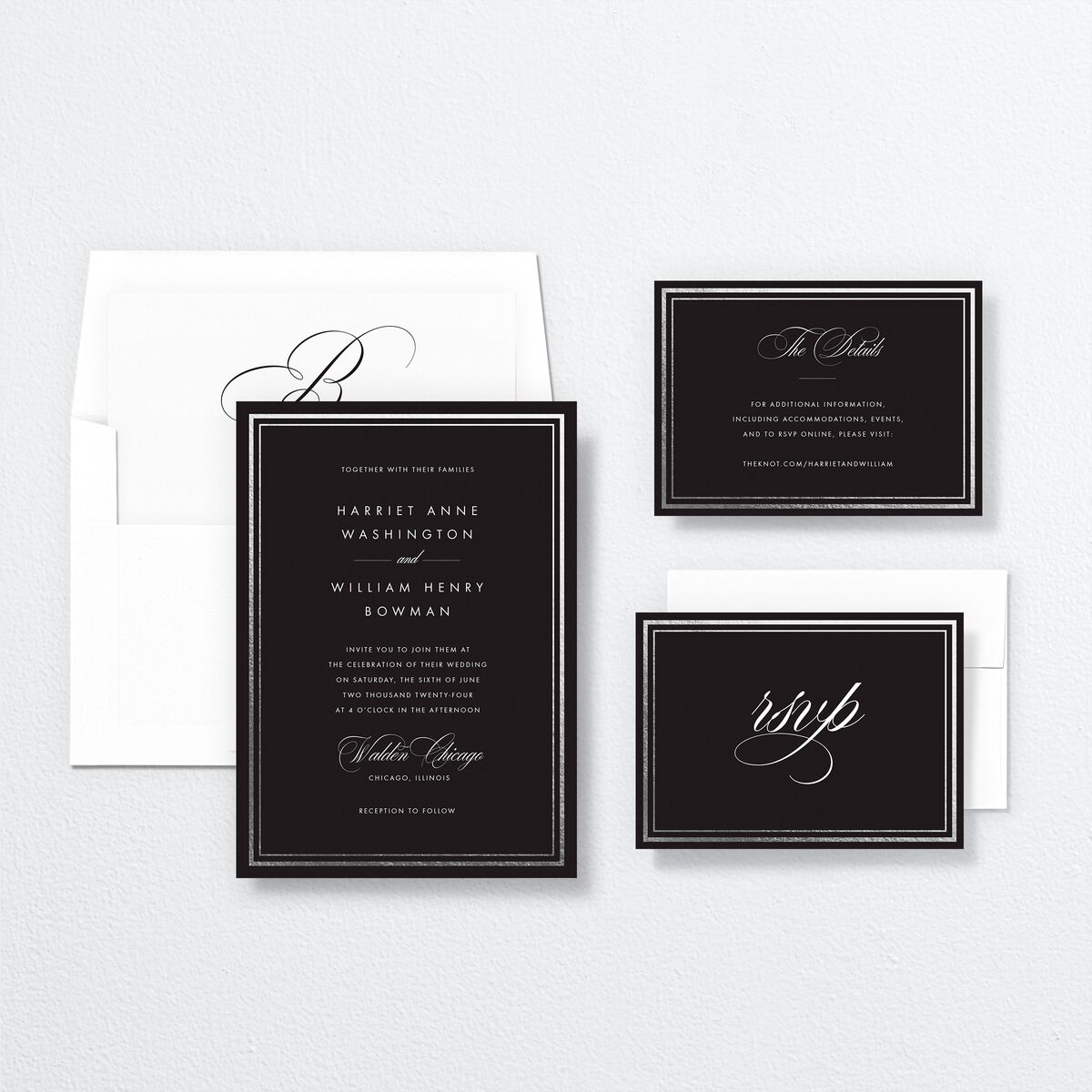 Polished Frame Wedding Invitations suite in Black