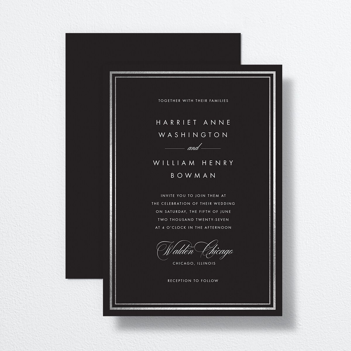 Polished Frame Wedding Invitations Silver Licorice Signature No Standard